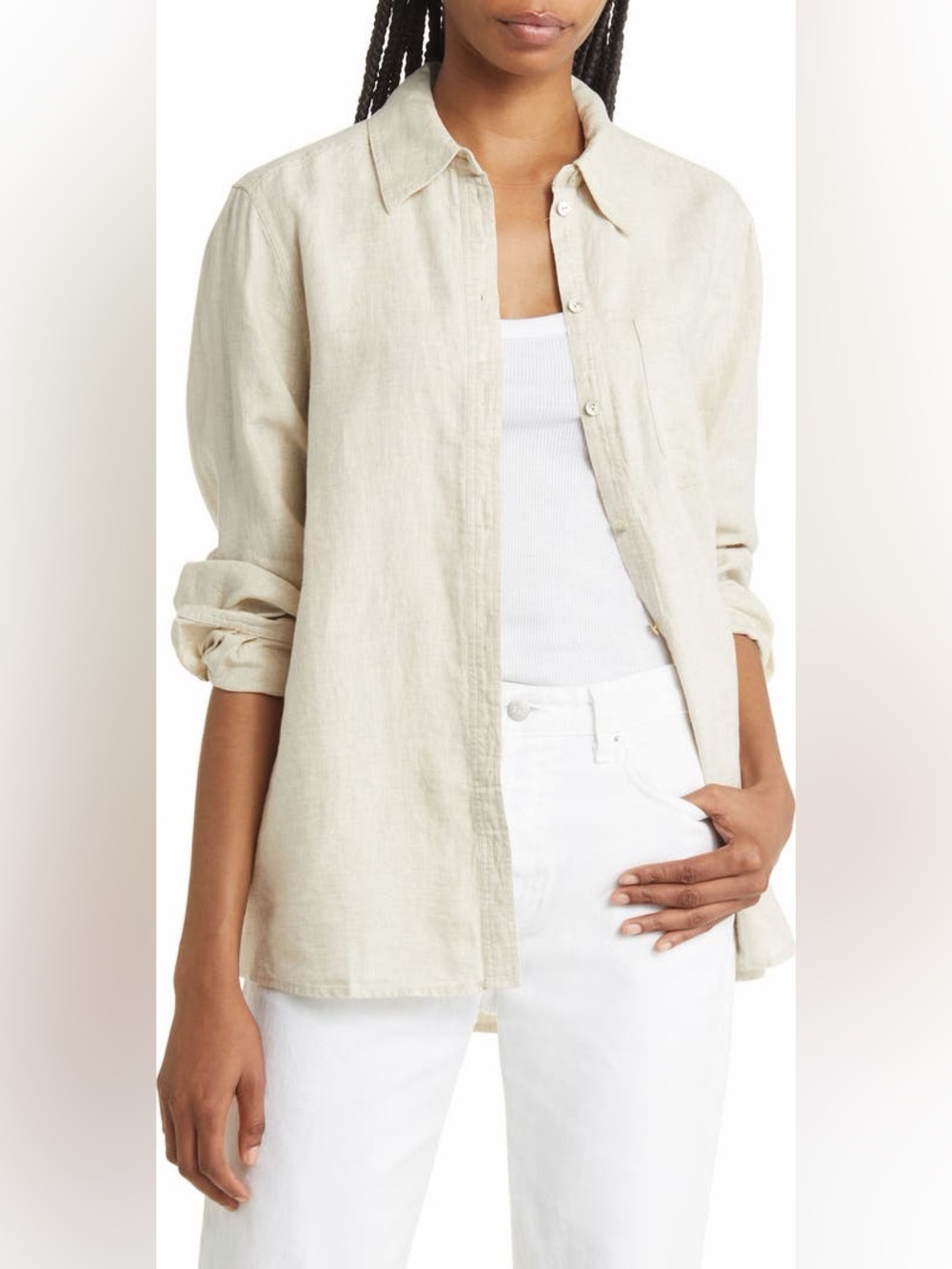 & Other Stories Beige 100% Linen Button-Up Shirt | Size 8 / Medium